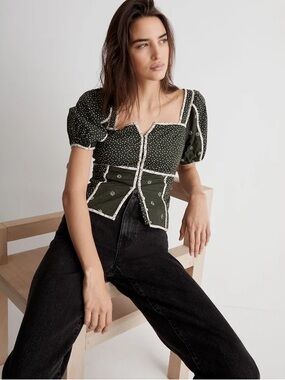 Patchwork Puff-Sleeve Top